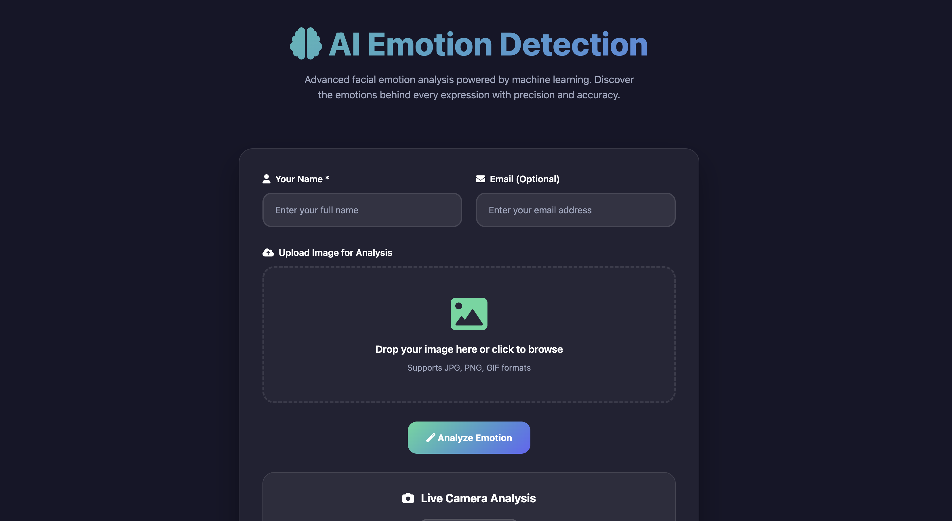 AI Emotion Detector interface